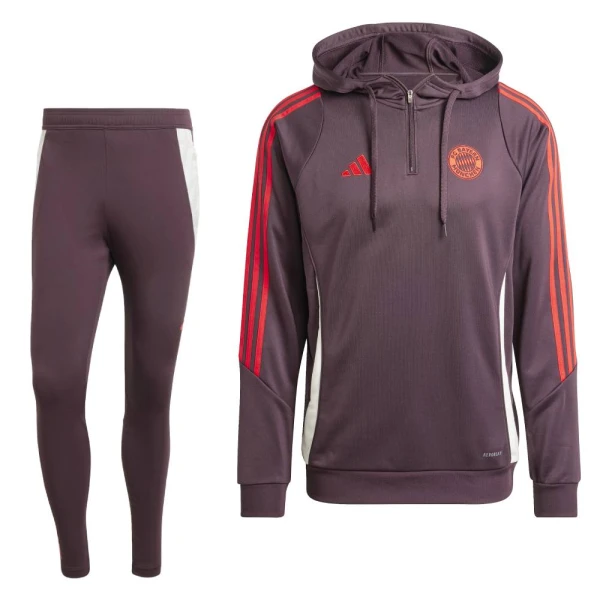 adidas Bayern München Track Trainingspak 1/4-Zip Hooded 2024-2025 Bordeauxrood Rood Wit