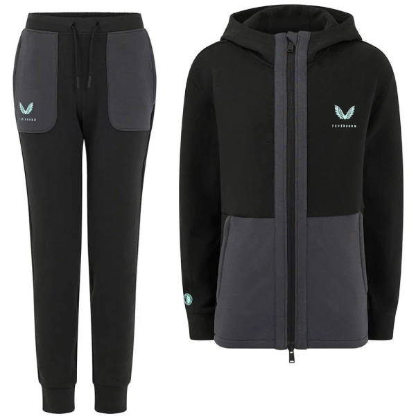 Castore Feyenoord Travel Trainingspak Full-Zip 2024-2025 Kids Zwart Donkergrijs Lichtblauw