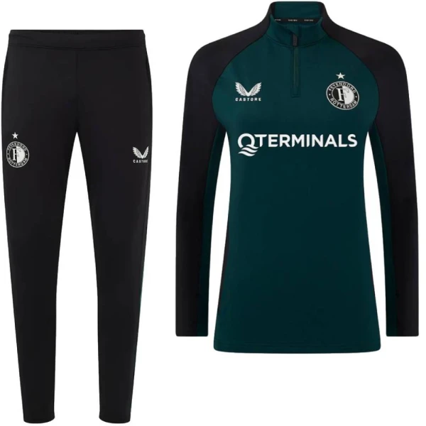 Castore Feyenoord Trainingspak 1/4-Zip 2024-2025 Dames Zwart Donkergroen Wit