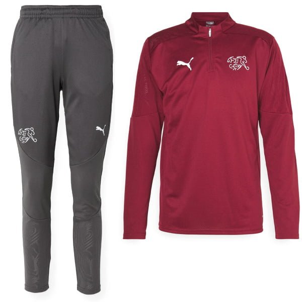 PUMA Zwitserland Trainingspak 1/4-Zip 2024-2026 Bordeauxrood Donkergrijs Wit PUMA Zwitserland Trainingspak 1/4-Zip 2024-2026 Bordeauxrood Donkergrijs Wit