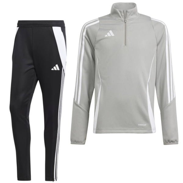 adidas Tiro 24 Trainingspak 1/4-Zip Kids Grijs Zwart Wit adidas Tiro 24 Trainingspak 1/4-Zip Kids Grijs Zwart Wit