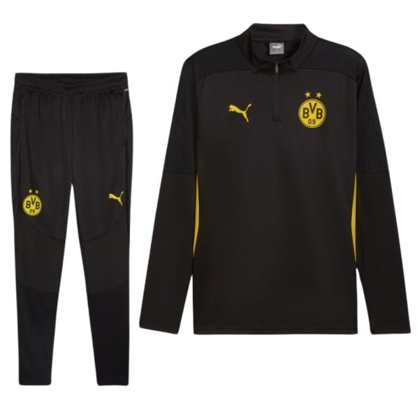 PUMA Borussia Dortmund Trainingspak 1/4-Zip 2024-2025 Kids Zwart Geel PUMA Borussia Dortmund Trainingspak 1/4-Zip 2024-2025 Kids Zwart Geel