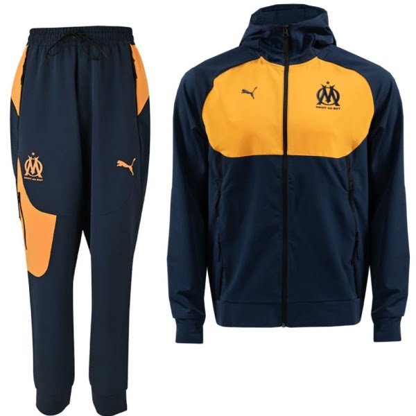 PUMA Olympique Marseille Pumatech Trainingspak Full-Zip 2024-2025 Donkerblauw Oranje PUMA Olympique Marseille Pumatech Trainingspak Full-Zip 2024-2025 Donkerblauw Oranje
