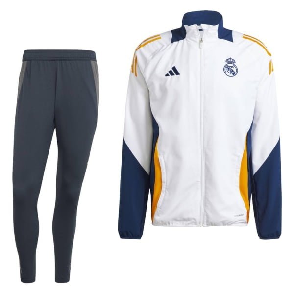 adidas Real Madrid Presentatie Trainingspak Full-Zip 2024-2025 Wit Donkerblauw Donkergrijs