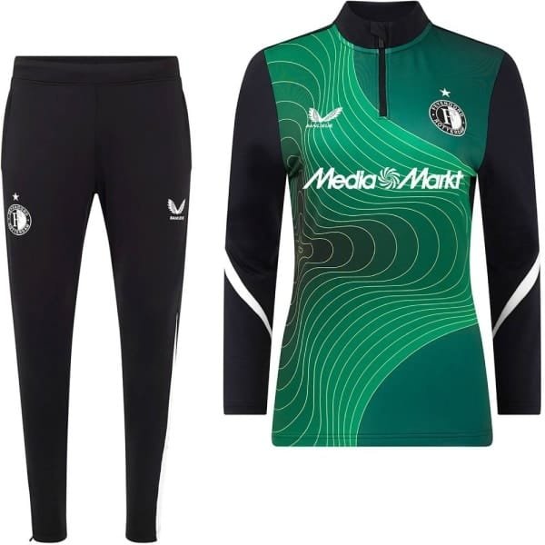 Castore Feyenoord Pre-Match Trainingspak 1/4-Zip 2024-2025 Dames Groen Zwart Wit