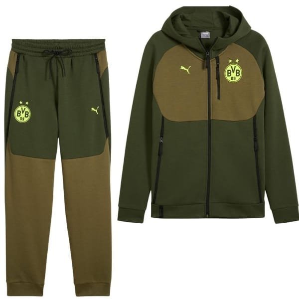 PUMA Borussia Dortmund Pumatech Trainingspak Full-Zip 2024-2025 Donkergroen Olijfgroen Geel