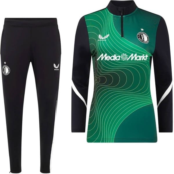 Castore Feyenoord Pre-Match Trainingspak 1/4-Zip 2024-2025 Dames Groen Zwart Wit