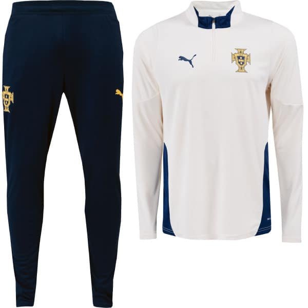 PUMA Portugal Trainingspak 1/4-Zip 2025-2026 Gebroken Wit Donkerblauw Geel