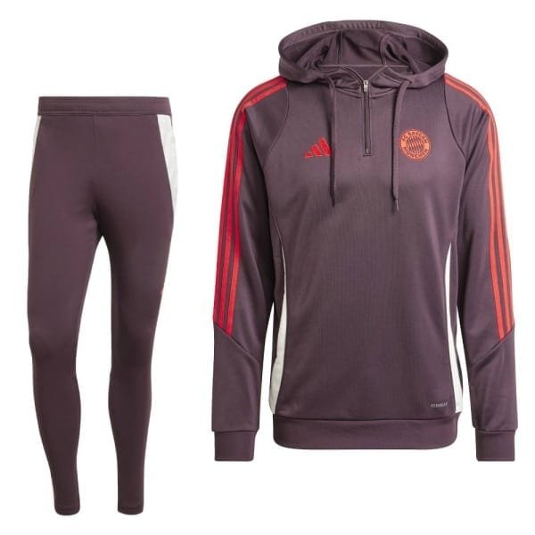 adidas Bayern München Track Trainingspak 1/4-Zip Hooded 2024-2025 Bordeauxrood Rood Wit